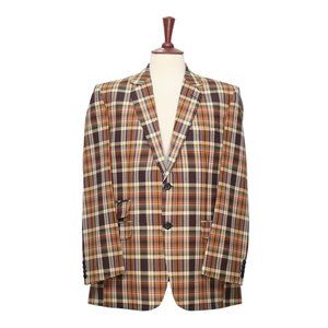 Mens Blazer Beige Brown Plaid Check Wool Dress Formal Suit Jacket Sport Coat 44R